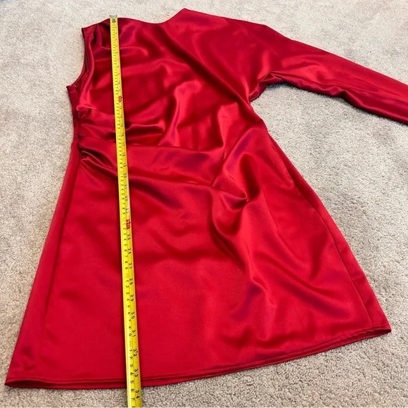 Zara red satin effect one sleeve asymetrical mini dress Sz L NWT - Picture 10 of 16